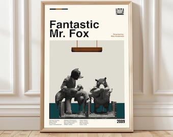 Fantastisches Mr. Fox Poster, Mid-Century Modern Kunst, minimalistisches Filmplakat