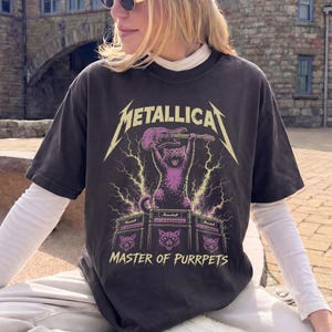 Metallicat Master of Purrpets-tröja, Heavy Metal-katt-tröja, Rockstar-kattungegåva, rolig band-t-shirt