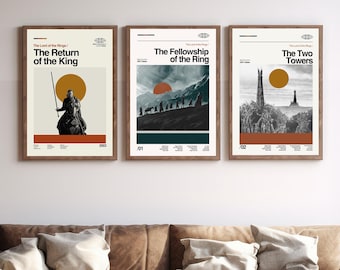 Vintage Lord of the rings 3 packs Poster, Mid-Century Modern Art, Movie Print, Home Decor