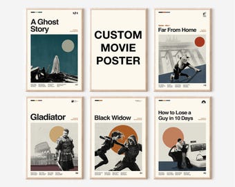 Póster de película personalizado, arte moderno de mediados de siglo, impresión minimalista, arte de pared, regalos para él