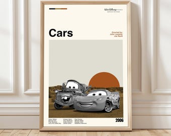 Cars Movie Poster, Mid-Century Modern Art, Minimalist Movie Print