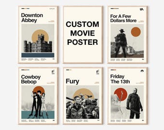 AANGEPASTE filmposter, moderne kunst uit het midden van de eeuw, minimalistische print, filmposter, vintage muurkunst, cadeaus voor hem, woondecoratie