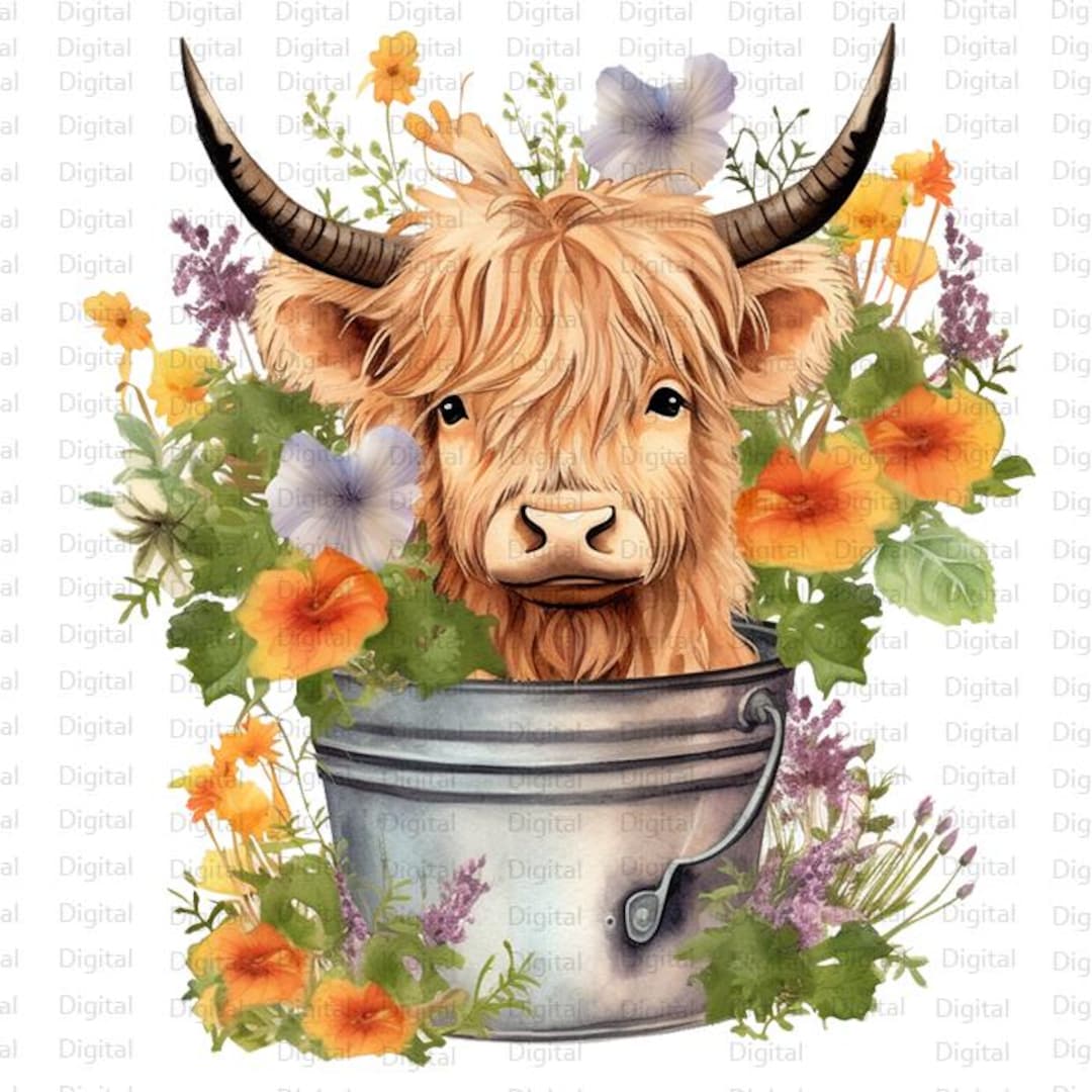 Highland Cow Watercolor Clipart Bundle (PNG) - Etsy