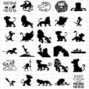 Lion King Silhouette SVG Bundle: Simba, Pumbaa Clipart (Digital Download)