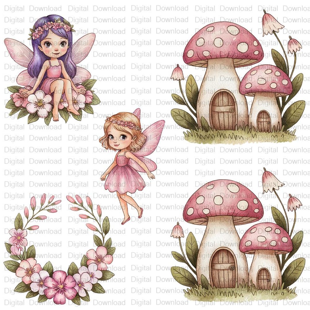 Watercolor Garden Fairy Clipart Bundle: Fairytale PNG Graphics (digital ...