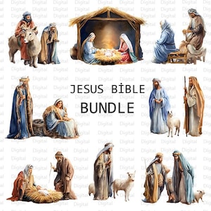 Watercolor Bible Stories Clipart: Religious PNG Bundle (Digital Download)