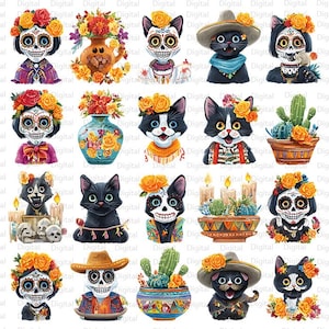 Day of the Death Watercolor Clipart Set: Sugar Skull PNG Graphics (Digital Download)