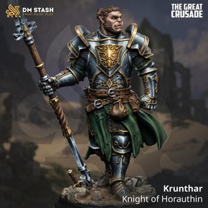 Half-Orc Paladin Knight with Sword and Shield for DnD and Pathfinder - Free Base Included