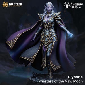 Figurine de sorcière drow - Prêtresse elfe noire à cape flottante pour D&D et Pathfinder [DM-SD-H-28] - Socle gratuit inclus