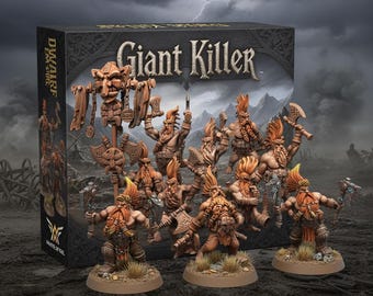 Dwarf Army Miniature - Giant Killer - Free Base Included - ABS Resin - High-Quality 3D Printing - 28mm-32mm