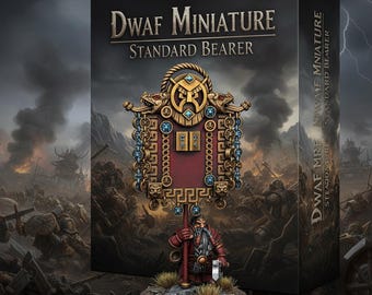 Miniatura krasnoluda – chorąży – w zestawie darmowa podstawka – figurka fantasy RPG – żywica ABS – wysokiej jakości druk 3D, 28–32 mm