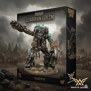 Construct Miniature - Dwarf Guardian Golem Miniature - Free Base Included - Fantasy RPG Figure - ABS Resin - High-Quality 3D