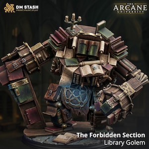 Library Golem Miniature - Large Tome Construct for DnD - Free Base Included