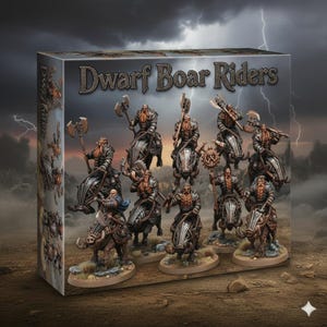 Zwergenkavallerie-Miniatur – Zwergen-Eberkrieger – Inklusive kostenloser Base – Fantasy-RPG-Figur – Hochwertiges ABS-Kunstharz – 28–32 mm