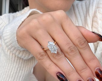 Anello di fidanzamento con moissanite taglio marquise olandese, alone nascosto, anello di nozze con moissanite o diamante di laboratorio da 2,50 carati, griffe, anello per donna