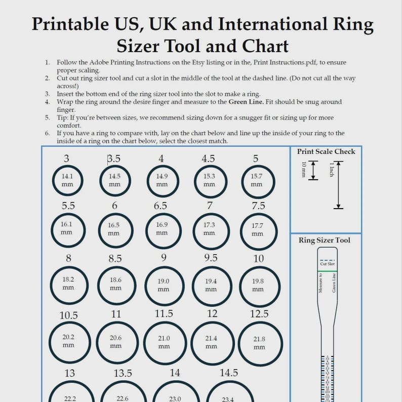 Ring Size Chart: Accurate Printable Guide for Home Use - Etsy