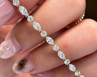 Marquise & Round Diamond Tennis Bracelet | 18k Lab Grown Diamond Bracelet, Luxury Jewelry Gift for Her,Marquise Lab Diamond Tennis Bracelet