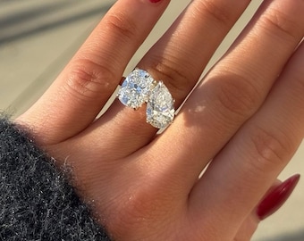 Set di anelli Toi et Moi da 5,50 TCW, anello di promessa, anello di fidanzamento, anello con due pietre, anello di nozze, regalo di anniversario, regalo per lei, anello Toi et moi alla moda