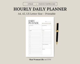 Minimalist Hourly Daily Planner Printable | A5 Undated Planner Inserts | Elegant Daily To-Do List & Schedule Organizer | Productivity PDF