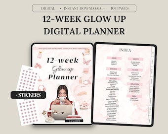 Glow Up Planner 2026 Digital | 12 Week Goal Planner | Digital Life Planner iPad Goodnotes | Undated