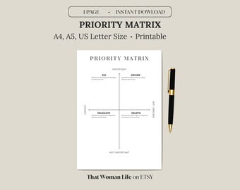 Task Priority Matrix, Decision Matrix Printable, Eisenhower Task Planner,Minimalist Productivity Template,To-Do & Project Organizer
