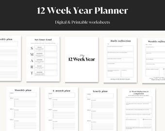12 Week Year Planner Printable & Digital | 90 Day Goal Planner | Weekly Reflection | Quarterly Goal Setting | 3 Month Planner PDF | Undated