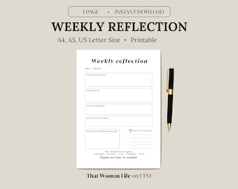 Reflektion Arbeitsblatt | Wochenrückblick und Wochenübersicht | Wochenjournal & Tagebuch |Wochenzielplaner