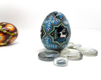 CUSTOM...Chicken Egg Pysanky ukrainian Easter Egg, Batik, Pisanki, Folk Art, Reindeer