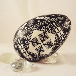 Lenten Pysanky Egg, Wheat and Crosses, Black and White Pysanka for Lent