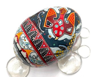 CUSTOM...Goose Egg Pysanky ukrainian Easter Egg, Batik, Pisanki, Folk Art, Trizub