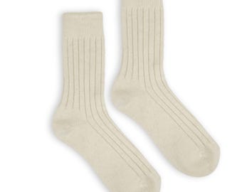 Wool Socks 92% Pure Organic Wool Crew/ Boots Lengh Cream Color Thick Cozy Made in Mongolia.