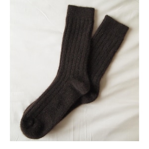 Yak Down Wool Socks Iconic Rib Knit Crew Made in Mongolia Soft Cozy Winter Warmth 100 Percent Pure Yak Down Exclusive of Elastic Dark Brown