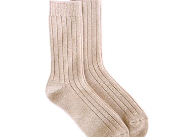 Cashmere Thick Wool Socks Natural Cozy Warm Bed Home Socks, Luxury Gift, Made in Mongolia, Beige