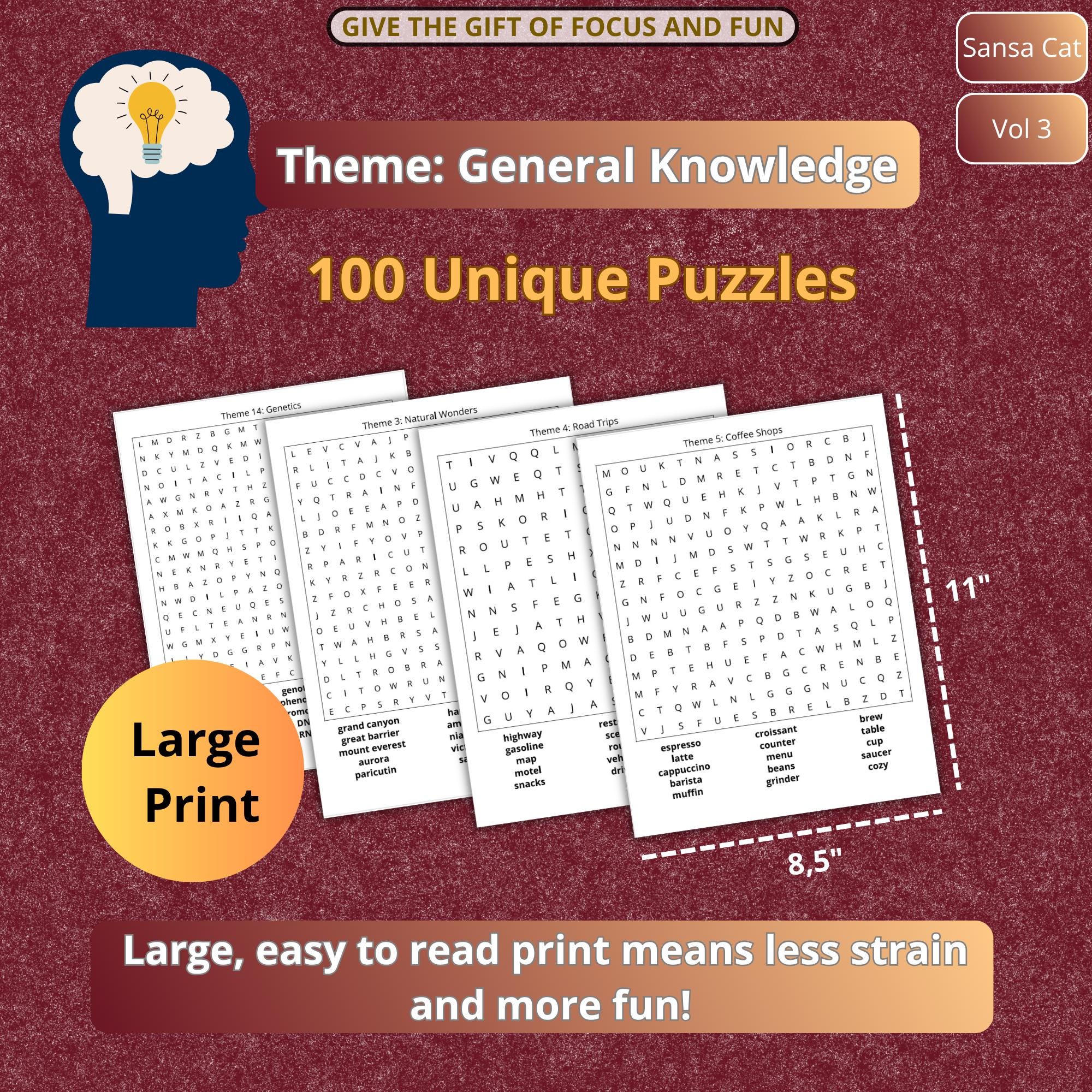 General Knowledge Word Search Puzzle Book – 100 Large Print Puzzles – Brain Training – Instant ...