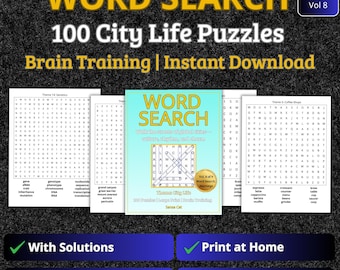 City Life Word Search Puzzle Book – 100 Large Print Puzzles – Brain Training – Instant PDF Download
