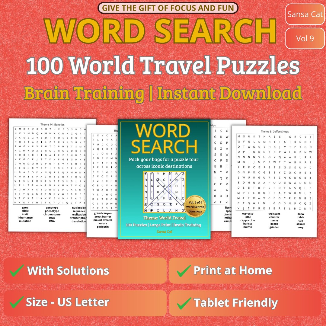 World Travel Word Search Puzzle Book – 100 Large Print Puzzles – Brain ...