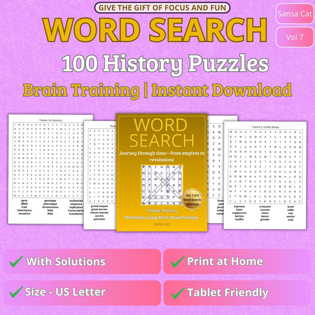 History Word Search Puzzle Book – 100 Large Print Puzzles – Brain ...