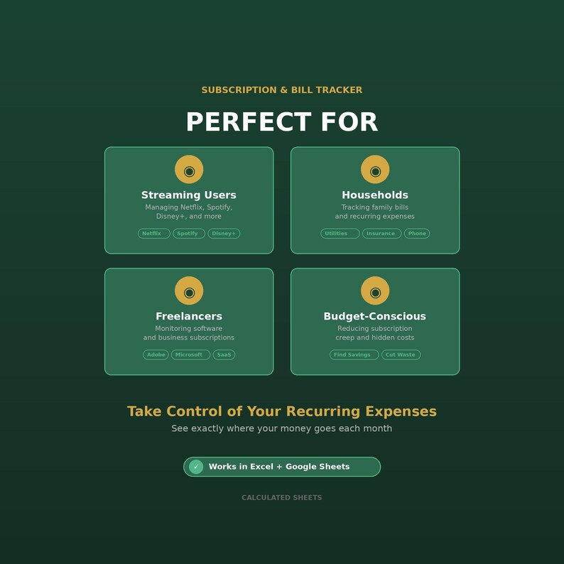 Subscription Tracker Excel Template | Bill Payment Tracker | Recurring ...