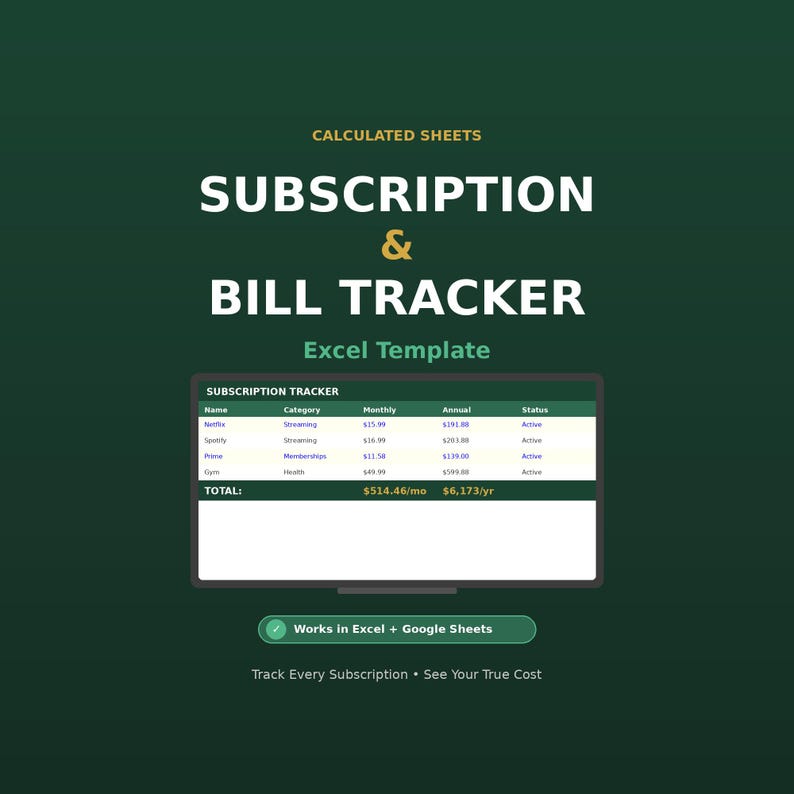Subscription Tracker Excel Template | Bill Payment Tracker | Recurring ...