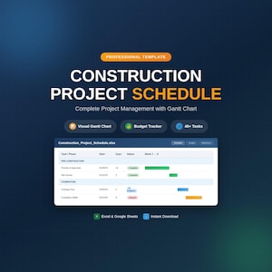 Construction Project Schedule Template | Gantt Chart Excel, Google Sheets