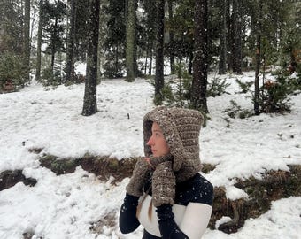 CROCHET PATTERN + VIDEO | Crochet Balaclava and Mittens | Hooded Balaclava Crochet | Hooded scarf | Hooded cowl | Crochet wrap pattern