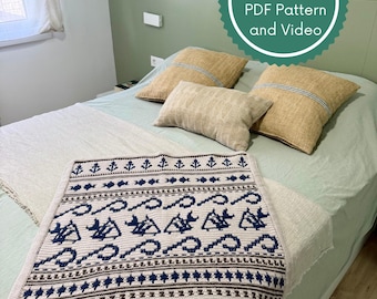 CROCHET PATTERN + VIDEO | Overlay Mosaic Crochet Pattern | Sailor Mosaic Crochet Blanket | Mosaic Blanket Pattern | by Knit&Enjoy