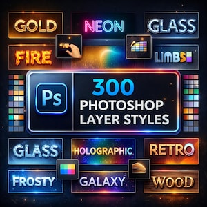 Paquete de más de 300 estilos de capa para Photoshop: efectos de texto y estilos de logotipo (descarga digital)