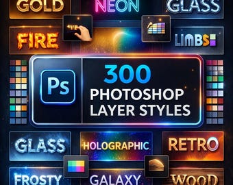 Paquete de más de 300 estilos de capa para Photoshop: efectos de texto y estilos de logotipo (descarga digital)