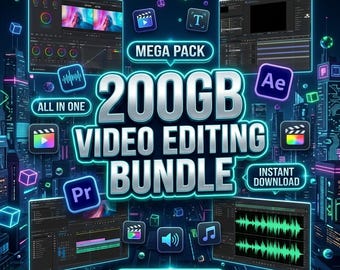 200 GB+ videobewerkingspakketbundel | Effecten, overgangen, overlays, voorinstellingen, rollen en YouTube-bewerkingsitems