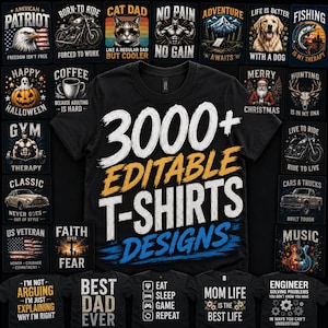 Paquete de más de 3000 diseños editables para camisetas, diseños para impresión bajo demanda (descarga digital)