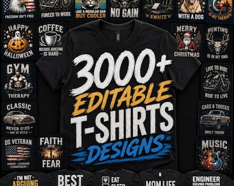 3000 + bearbeitbare T-Shirt-Designs Bundle, Print On Demand Designs (digitaler Download)
