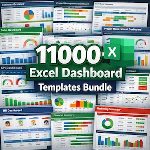 Más de 11 000 plantillas de Excel para paneles de control de KPI, finanzas y análisis de ventas (descarga digital)