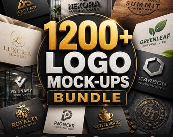 1200+ Logo Mockups Bündel | Realistische Branding-Präsentationsvorlagen (Digitaler Download)