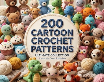 Pacchetto di oltre 200 modelli all'uncinetto a tema cartoni animati / Modelli Amigurumi in PDF (download immediato)